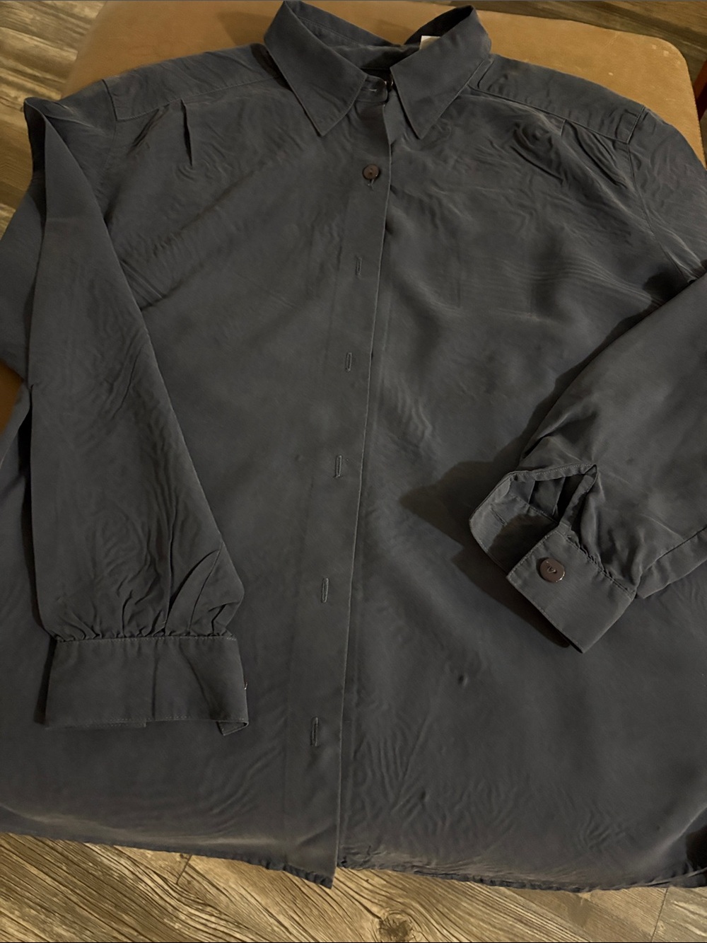 Women's Navy Button-Down Shirt with Point Collar